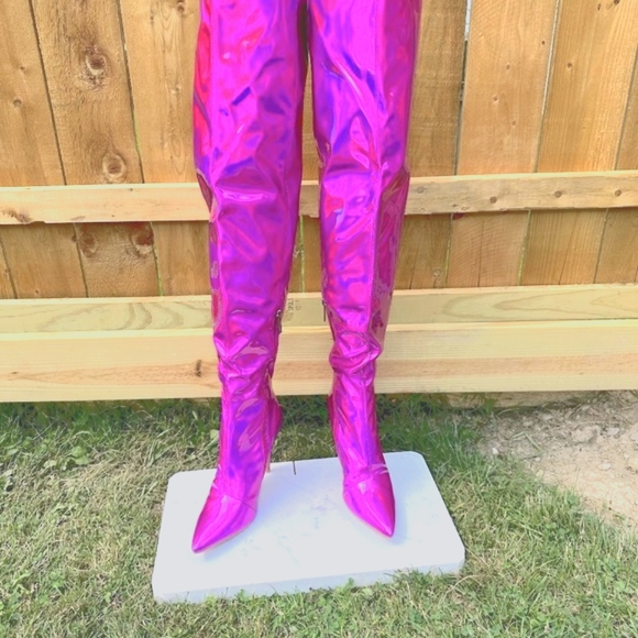☆ SEXY Hot Pink Metallic Thigh High Boots With 5' Stiletto Heels - Picture 3 of 8